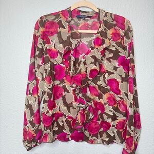 Feminine Ruffle Chiffon Peplum Blouse Sz Large